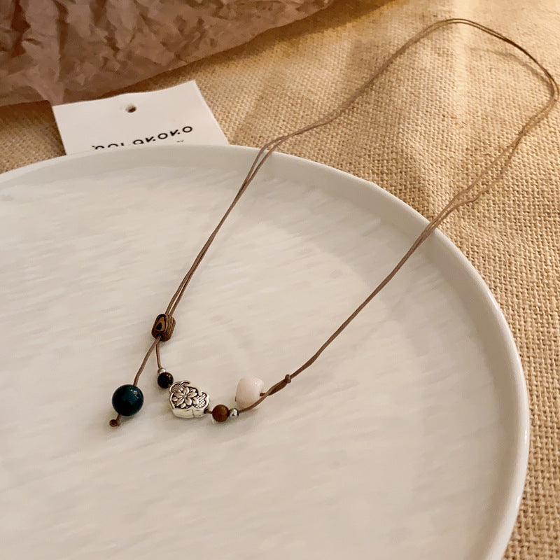 Women's Series Tigereye Butterfly Chinese Retro Beaded Sweater Necklaces