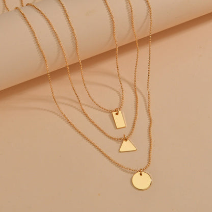 Iron Square Triangle Round Pendant Fashion Necklaces
