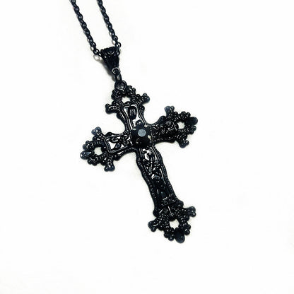 Black Cross Diamond Gothic Punk Aesthetic Necklaces