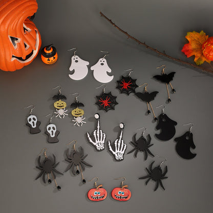 Female Gothic Dark Bat Spider Pumpkin Earrings