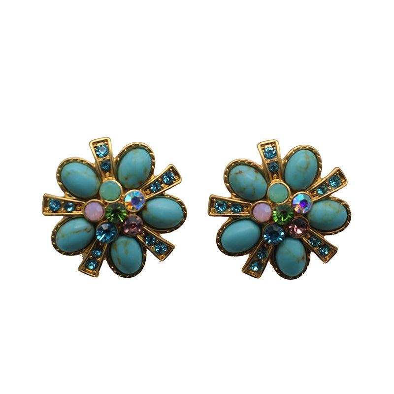 Jewelry Turquoise Protein Gem Sier Needle Earrings