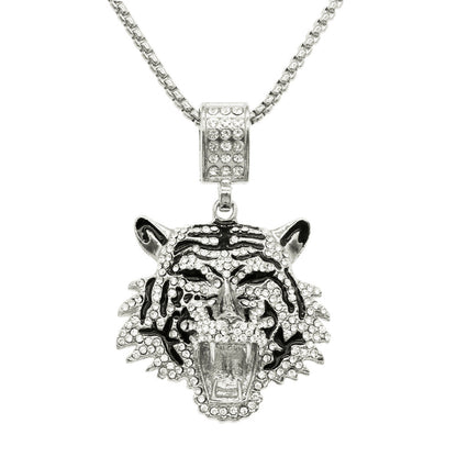 Women's & Men's & Diamond Three-dimensional Tiger Head Pendant Necklaces