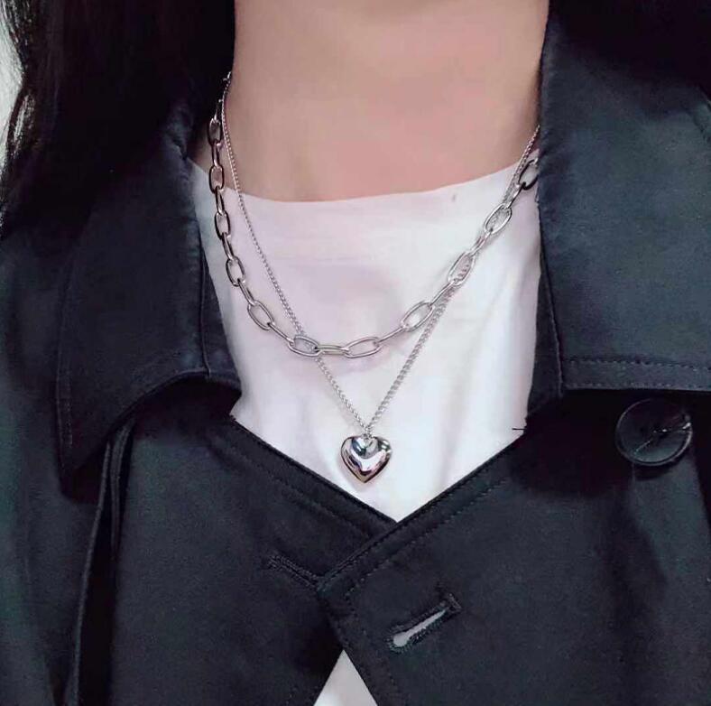 Gold Heart Chain Double Layer Twin Necklaces