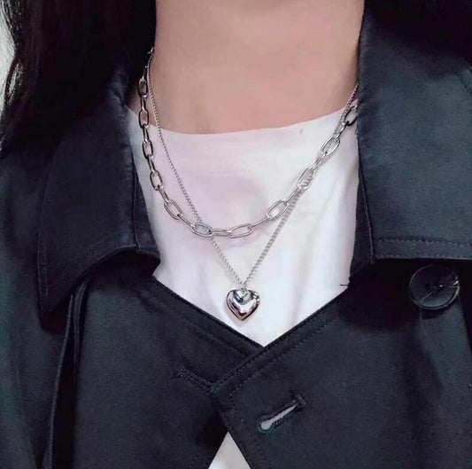 Gold Heart Chain Double Layer Twin Necklaces