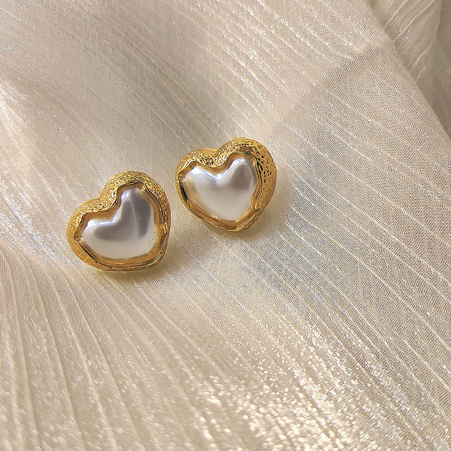 Sier Needle Pleated Pearl Summer French Simplicity Temperamental Earrings