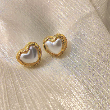 Sier Needle Pleated Pearl Summer French Simplicity Temperamental Earrings