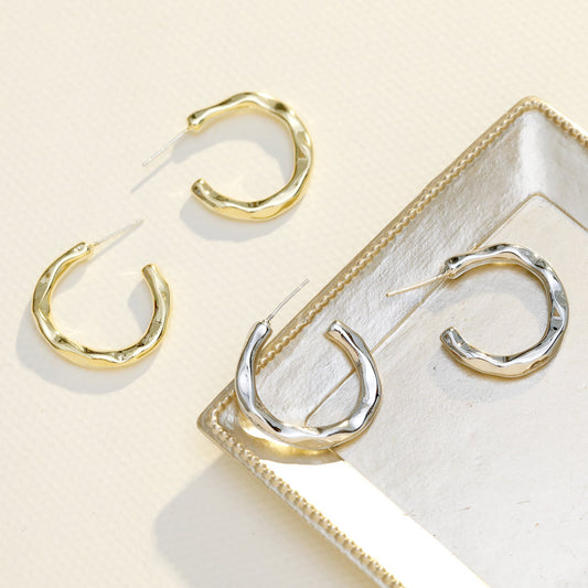 Irregular Pattern Baroque Texture Golden Sier Earrings