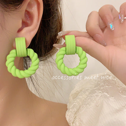 Needle Colored Series Square Round Fresh Earrings