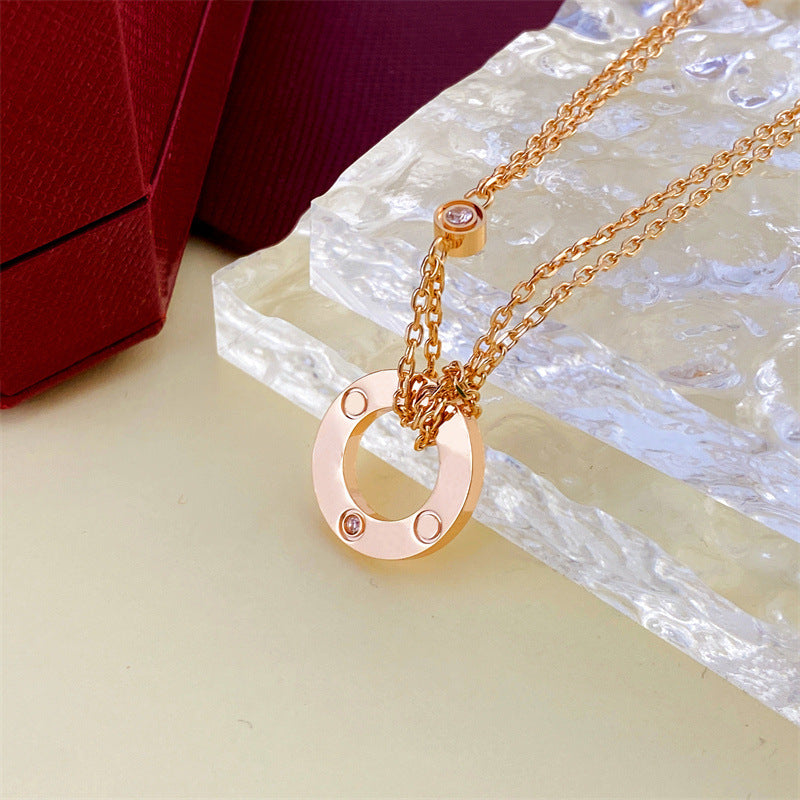 Double Big Cake Clavicle Chain Printed Necklaces