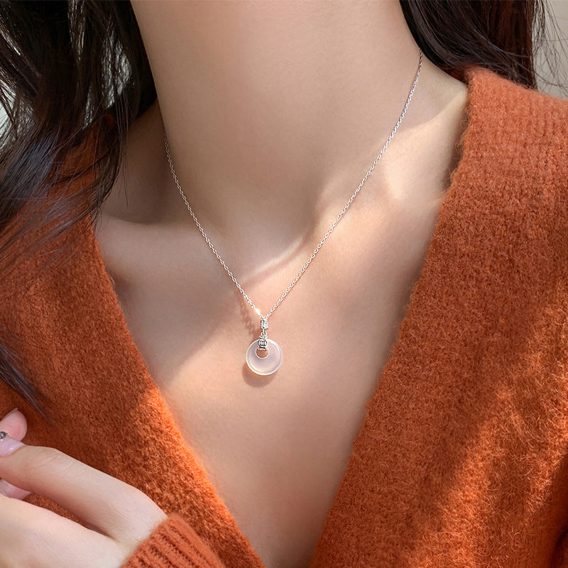 Vintage White Chalcedony Pendant National Fashion Ethnic Style Necklaces