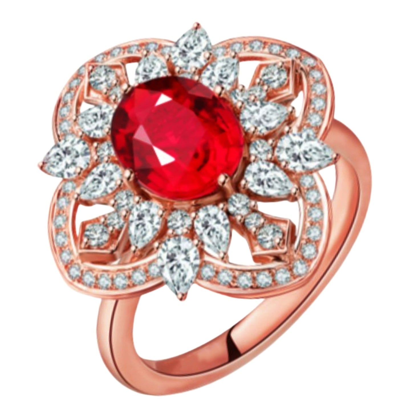 Light Luxury Blooming Flower Open Ruby Rings
