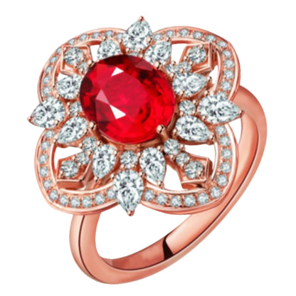 Light Luxury Blooming Flower Open Ruby Rings