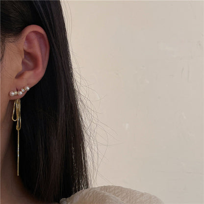 Suitable Tassel Elegant Round Pearl Long Earrings