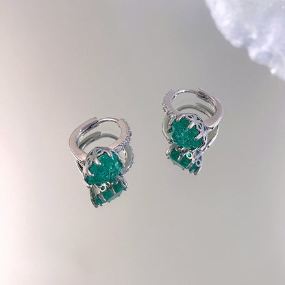 Women's Design Green Loving Heart Zircon Ear Earrings