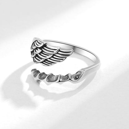 Men's Angels Demons Single Imitation Thai Sier Black Angel Rings