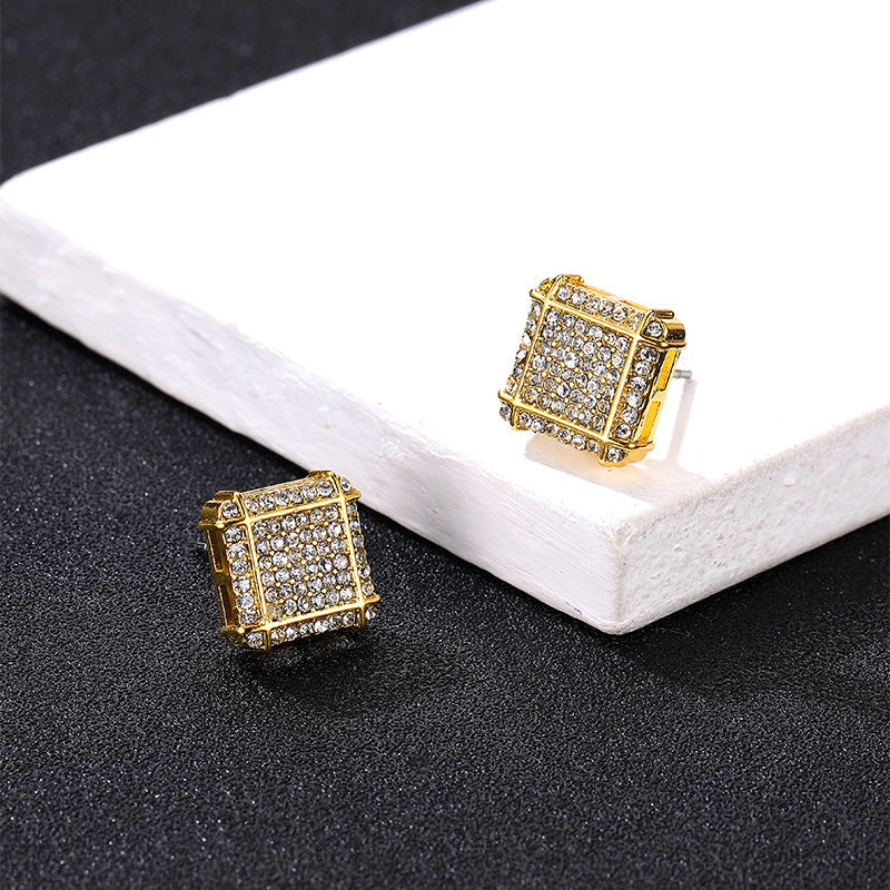Men's Hop Cool Fashion Square Full-jeweled Niche Earrings