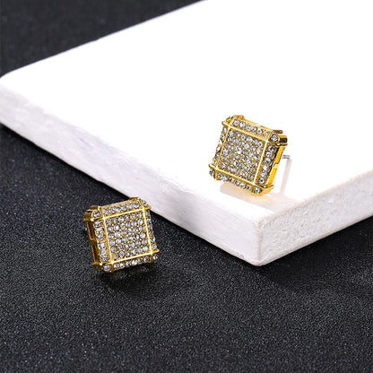 Men's Hop Cool Fashion Square Full-jeweled Niche Earrings