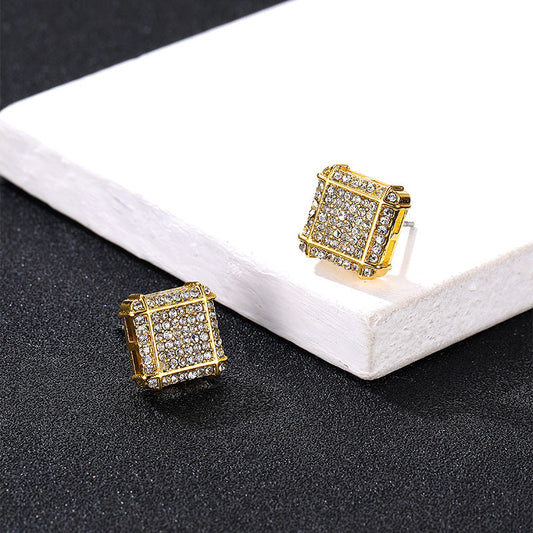 Men's Hop Cool Fashion Square Full-jeweled Niche Earrings