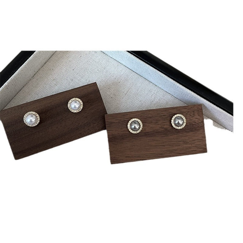 Style Micro Inlaid Zircon Pearl Niche Retro Simple Earrings