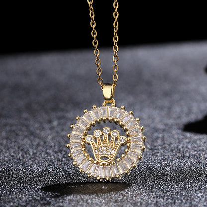 Women's Design Color Zircon Gold Plated Crown Sweet Necklaces