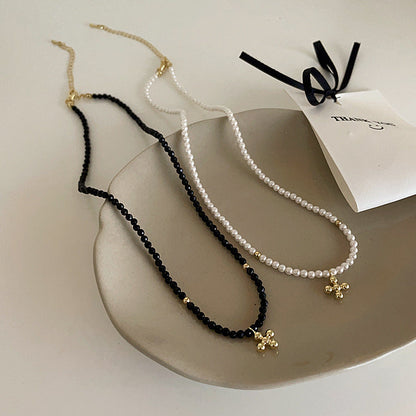 Women's Vintage Pearl Crystal Cross For Niche Necklaces