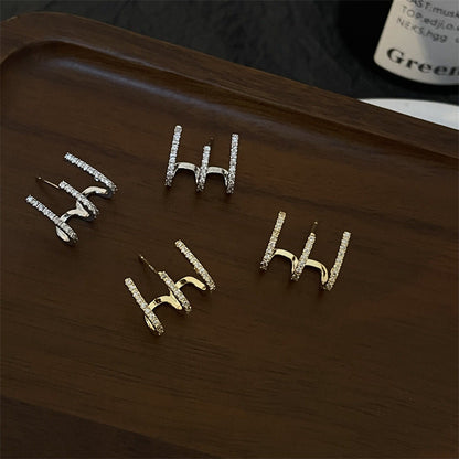 And Compact Three-row Drill Cold Style Personalized Earrings