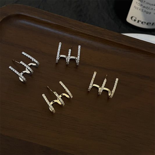 And Compact Three-row Drill Cold Style Personalized Earrings