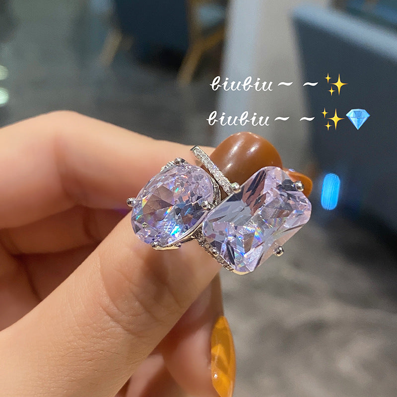 Women's Cold Wind Geometric Fine Light Inlaid Rings