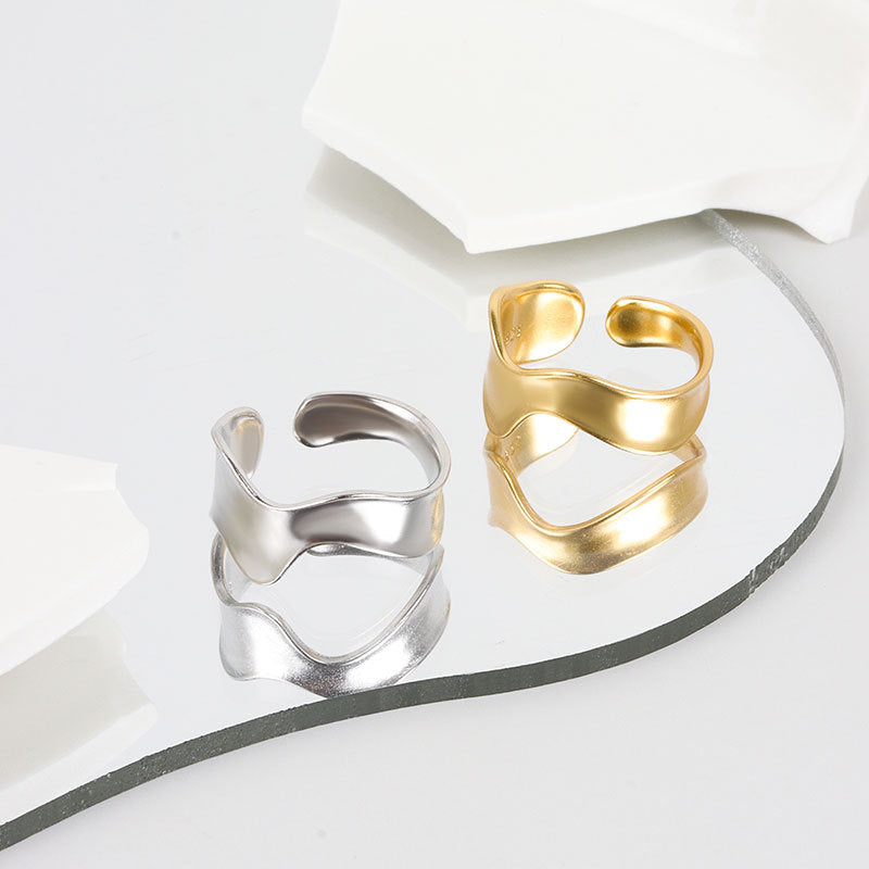 Women's Korean Style Simple Geometric Wave Pattern Open-end Rings