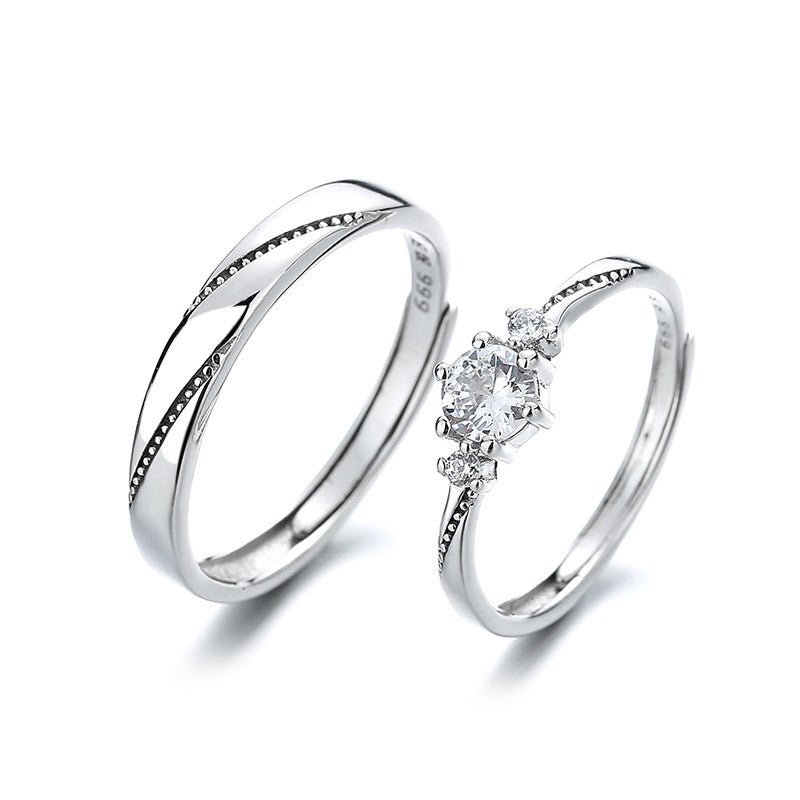 Women's & Men's Zircon Diamond Couple Pure Sier And Rings