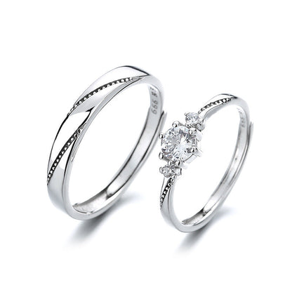 Women's & Men's Zircon Diamond Couple Pure Sier And Rings