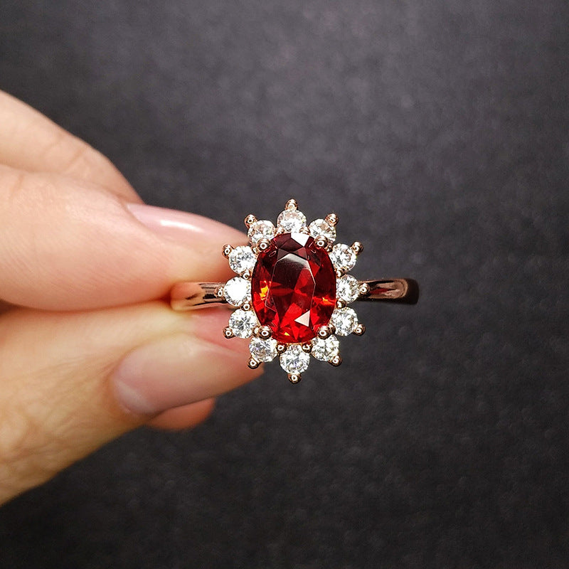 Low Luxury Full Diamond Princess Sunflower Red Rings