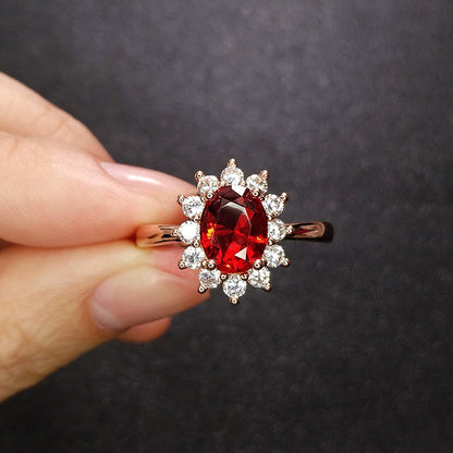 Low Luxury Full Diamond Princess Sunflower Red Rings