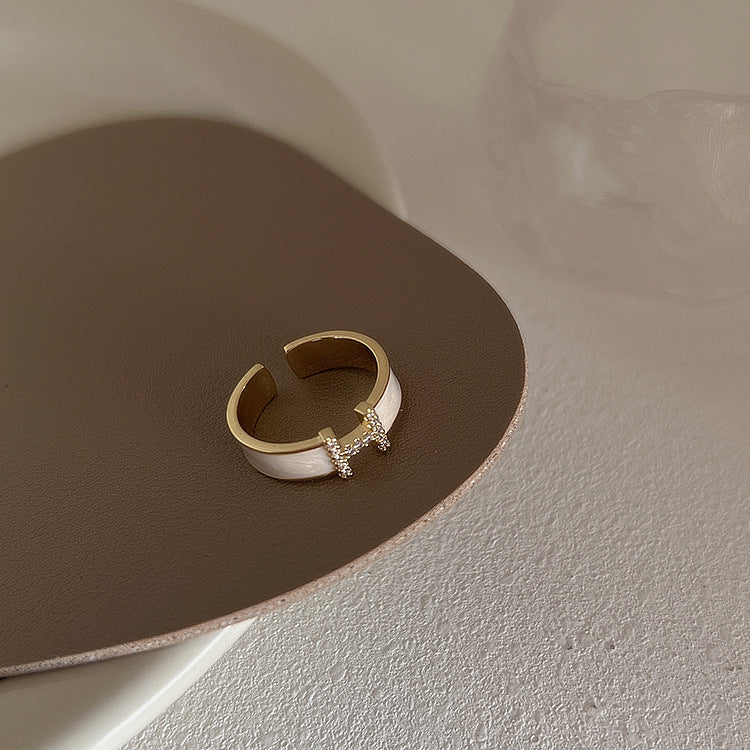 Style Vintage Zircon Dripping Oil Metal Open Suit Female Rings