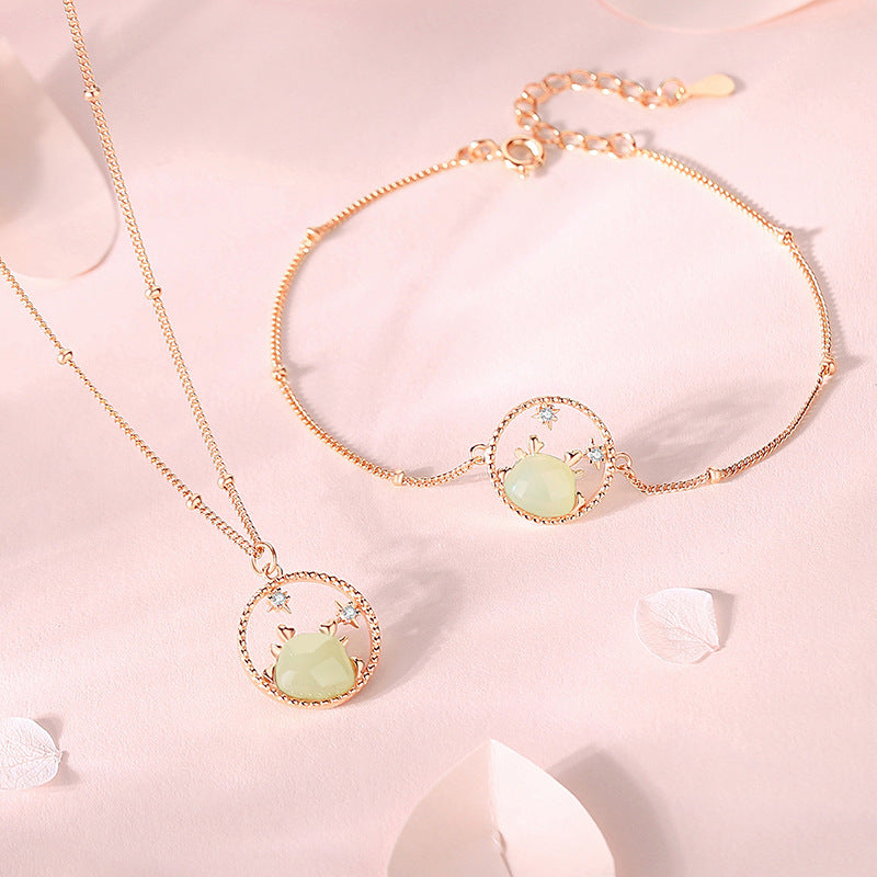 Fashion Sterling Sier Star Cute Dragon Female High-grade Jade Bracelets