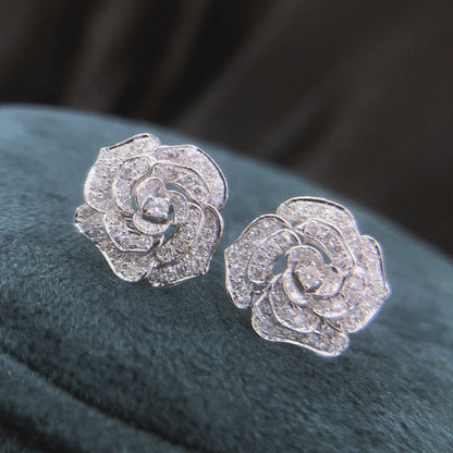 French Style Retro Hollow Camellia Zircon Valentine's Earrings