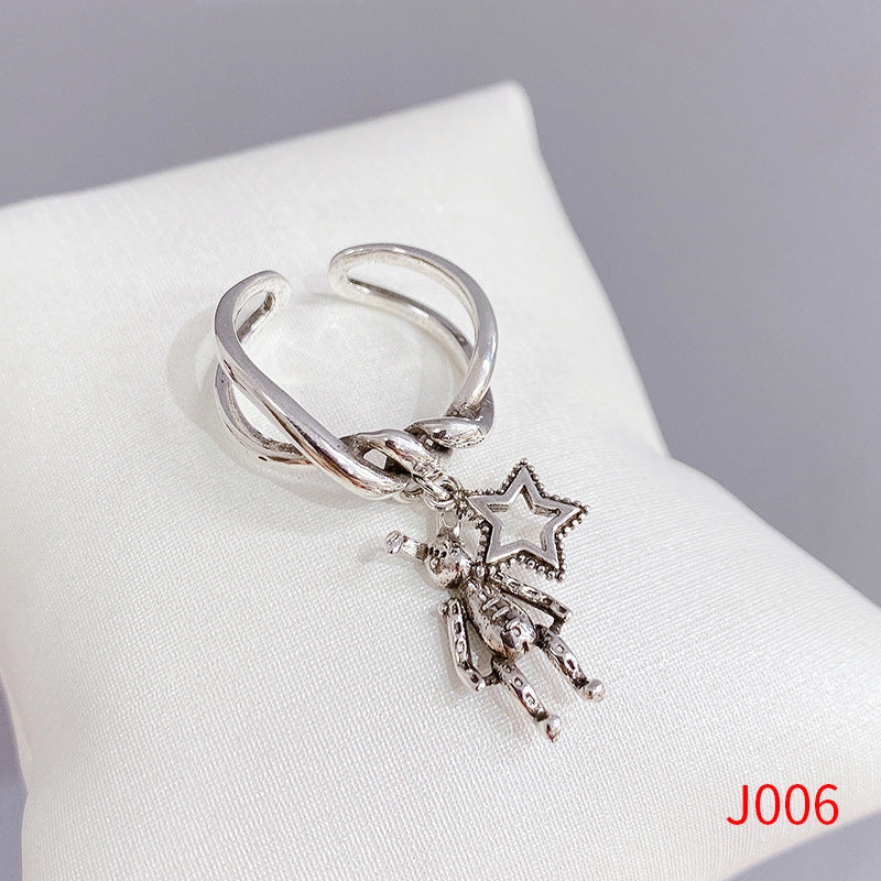 Women's Sier Smiling Face Temperament Retro Punk Simple Rings