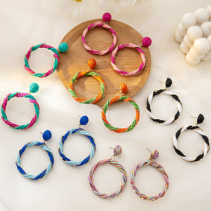 Fashion Color Raffia Woven Creative Cool Rings