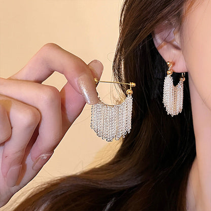 Waterfall Tassel Female Light Luxury Minority Design High Earrings