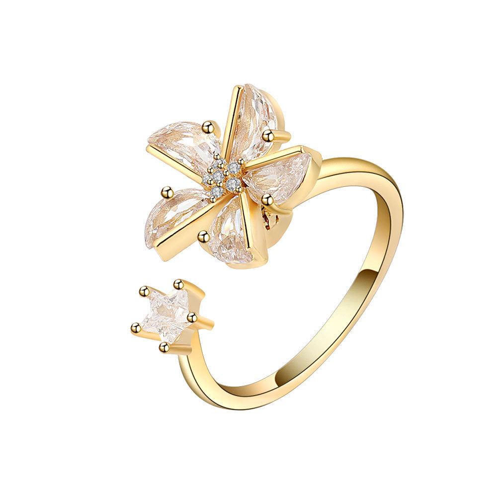 Women's Rotatable Zircon Fashion Personality Little Windmill Open Rings