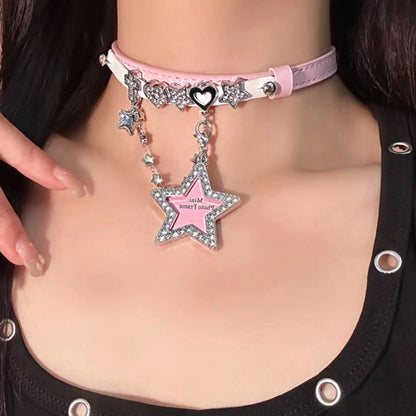 Sweet Cool Hot Punk Leather Female Necklaces