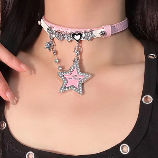Sweet Cool Hot Punk Leather Female Necklaces