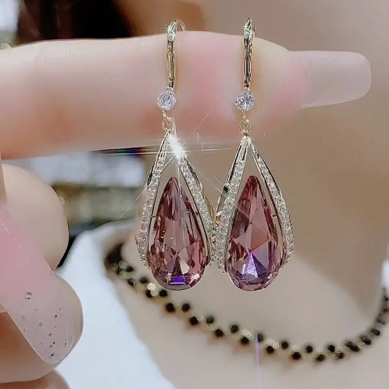 Luxury Micro Inlay Rhinestones Elegant Blue Earrings