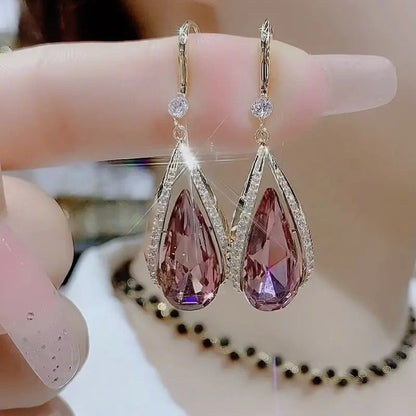 Luxury Micro Inlay Rhinestones Elegant Blue Earrings