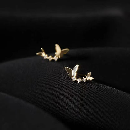 Women's Sterling Sier Butterfly Small Delicate Cold Earrings