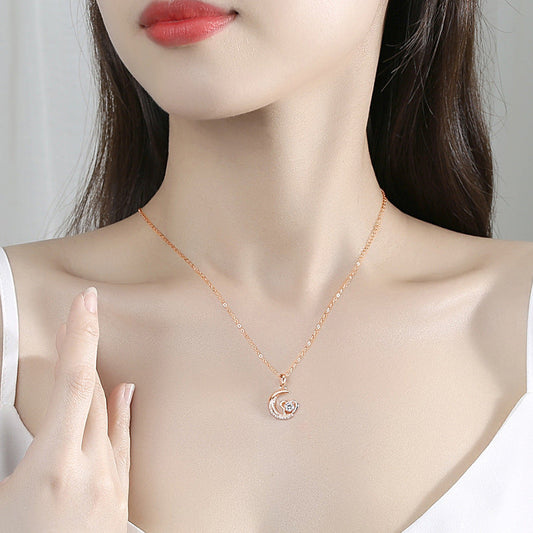 Women's Korean Heart Moon Sterling Sier Niche Necklaces