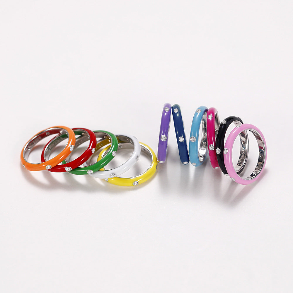 Shi Style Enamel Dripping Rainbow Minimalist Rings