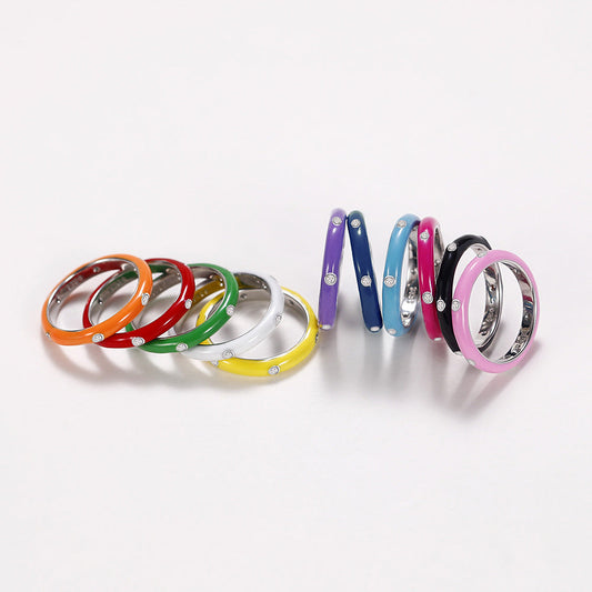 Shi Style Enamel Dripping Rainbow Minimalist Rings
