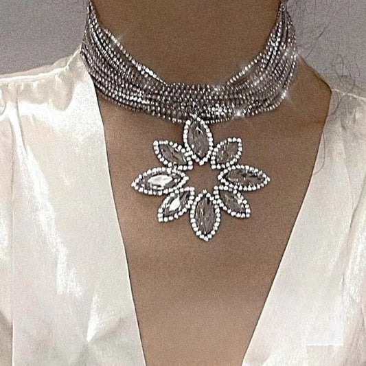 Shiny Diamond Flowers Luxury Fashion Banquet Party Clavicle Necklaces