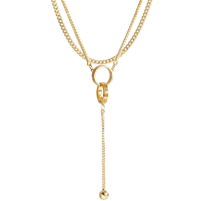 Women's Titanium Steel Double Layer Twin Cold Style Clavicle Necklaces